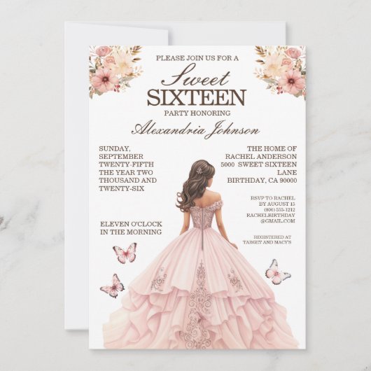 Elegante roze Sweet 16 Fancy jurken Kaart (Voorkant)