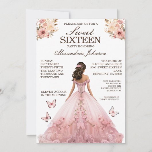 Elegante roze Sweet 16 Fancy jurken Kaart (Voorkant)
