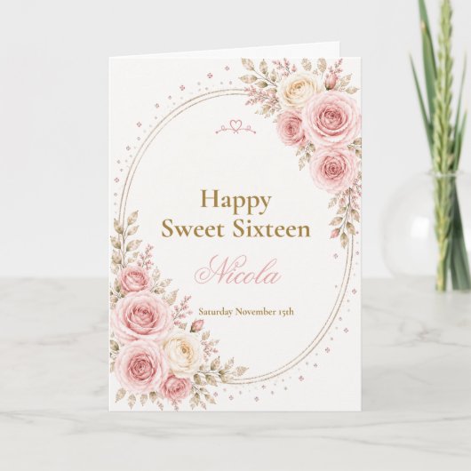 Elegante Roze Sweet 16 Kaart (Voorkant)