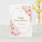Elegante Roze Sweet 16 Kaart (Gele Bloem)