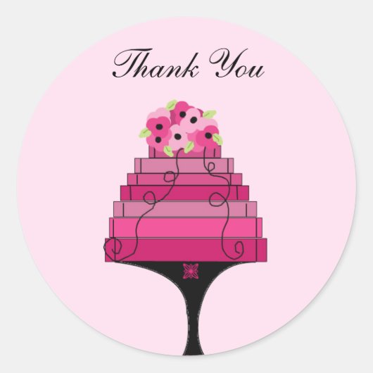 Elegante Roze Taart Bedankt Ronde Sticker (Voorkant)
