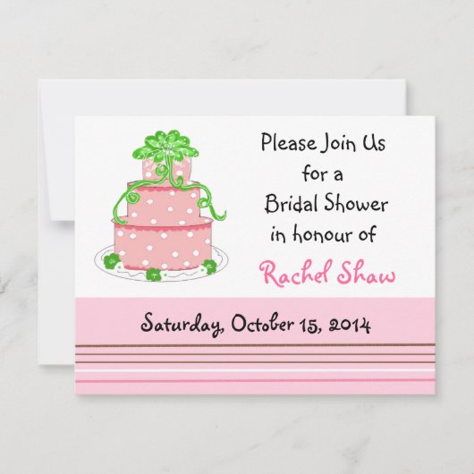 Elegante Roze Taart Bruidsfeest Uitnodiging (Voorkant)