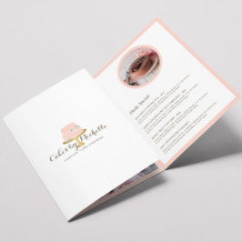 Elegante Roze Taart met Bloemen Bakkerij Brochure Drieluik Kaart