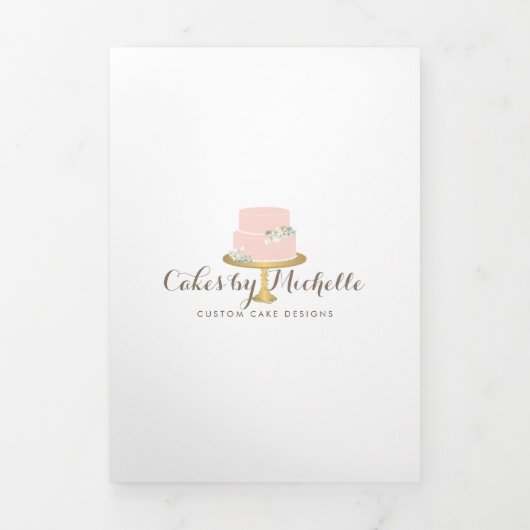Elegante Roze Taart met Bloemen Bakkerij Brochure Drieluik Kaart (Cover)