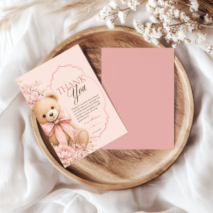 Elegante Roze Teddybeer Baby Shower Bedankkaart