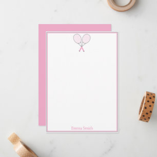 Elegante Roze Tennis Monogram Vlakke Notitiekaart Notitiekaartje