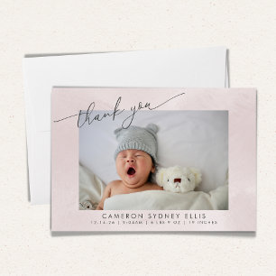 Elegante Roze Textuur Script Baby Geboorte Twee Fo Bedankkaart
