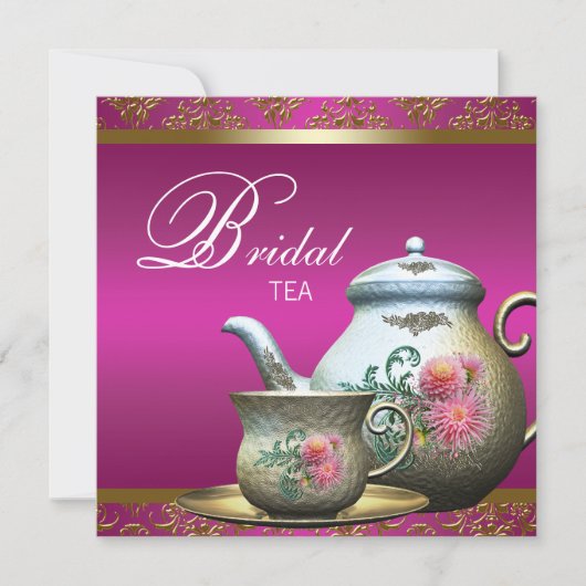 Elegante Roze Thee Bruiloftsfeest Kaart (Voorkant)