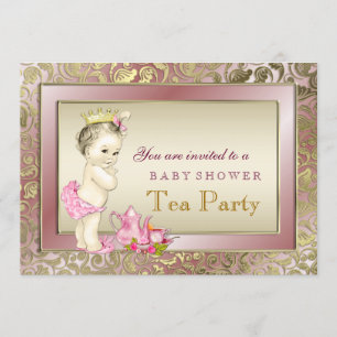 Elegante Roze Thee Feestje Baby Shower Kaart