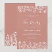 Elegante Roze Theepartij Uitnodiging (Voorkant / Achterkant)