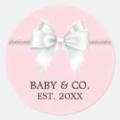 Elegante roze Tiffany-thema babyfeestje Ronde Sticker (Voorkant)