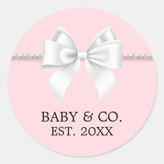 Elegante roze Tiffany-thema babyfeestje Ronde Sticker (Voorkant)