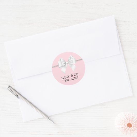 Elegante roze Tiffany-thema babyfeestje Ronde Sticker (Envelop)
