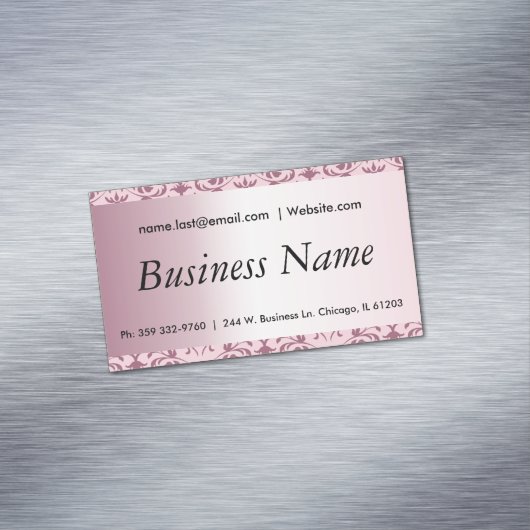 Elegante roze Toermalijn Damask Magnetisch Visitekaartje (Voorbeeld)