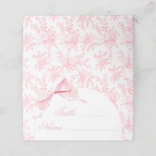 Elegante Roze Toile Bloemen Bow Tafelnummers Tent Plaatskaartje (Buitenkant ongevouwen)