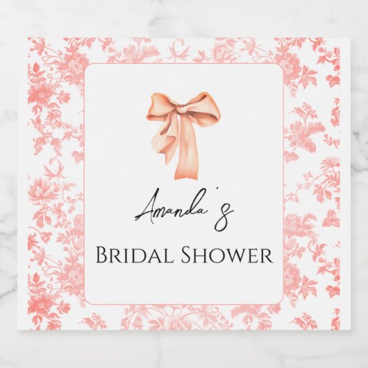 Elegante Roze Toile Bloemige Bruiloft Brunch Sparkling Wijnetiket (Enkel label)