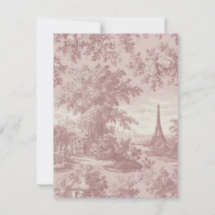 Elegante roze Toile de Jouy Franse Country Scene Briefkaart