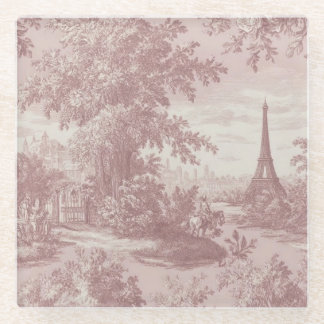 Elegante roze Toile de Jouy Franse Country Scene Glazen Onderzetter