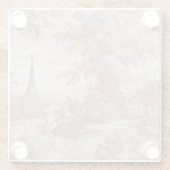 Elegante roze Toile de Jouy Franse Country Scene Glazen Onderzetter (Achterkant)