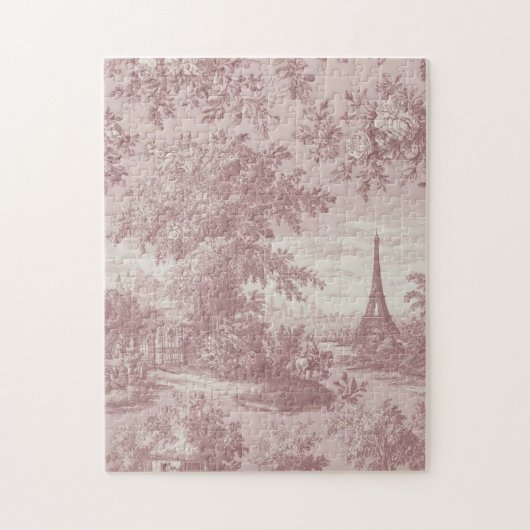 Elegante roze Toile de Jouy Franse Country Scene Legpuzzel (Verticaal)