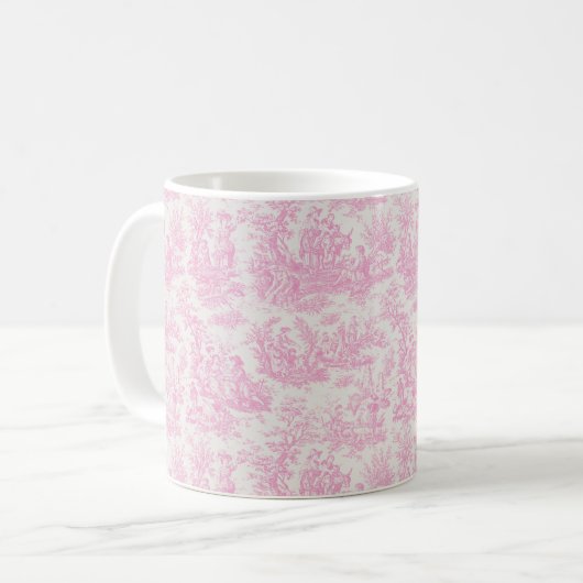 Elegante  roze toile de jouy koffiemok (Voorkant links)