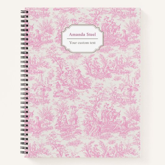 Elegante  roze toile de jouy notitieboek (Voorkant)