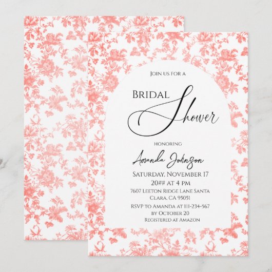 Elegante Roze Toile Floral Vrijgezellenfeest Brunc Kaart (Voorkant / Achterkant)