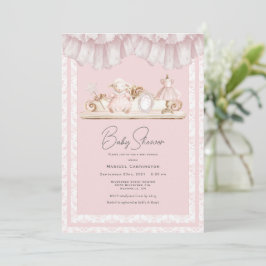 Elegante Roze Toile Vintage Whimsische Baby Shower Kaart