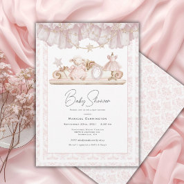 Elegante Roze Toile Vintage Whimsische Baby Shower Kaart