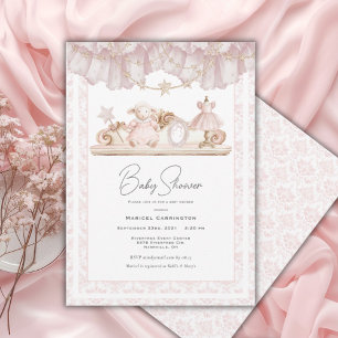 Elegante Roze Toile Vintage Whimsische Baby Shower Kaart