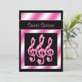 Elegante,  roze Treble Clefs Sweet 16 Kaart (Staand voorkant)