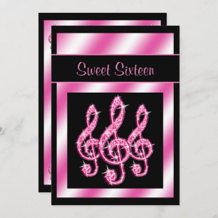 Elegante,  roze Treble Clefs Sweet 16 Kaart
