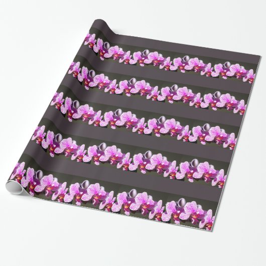 Elegante roze tropische bloemen orchideeën cadeaupapier (Uitgerold)
