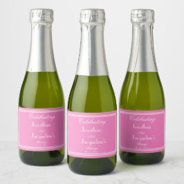 Elegante Roze Trouwjurk Witte Details Mini Sparkling Wijnetiket