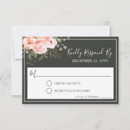Elegante Roze Trouwkaart met Bloemenmotief RSVP Kaartje