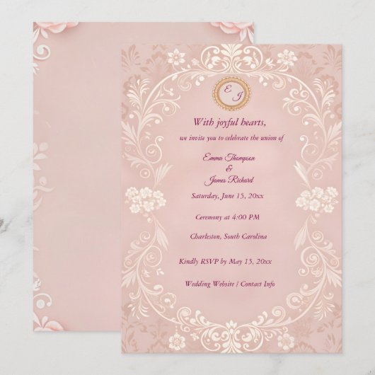 Elegante Roze Trouwkaart Save The Date (Voorkant / Achterkant)