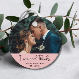 Elegante Roze Trouwliefde & Dank Foto Bedankjes Labels