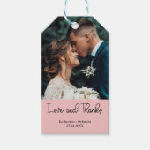 Elegante Roze Trouwliefde en Dank Foto Cadeaulabel (Voorkant)