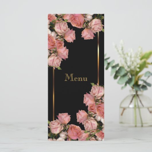 Elegante Roze Trouwrozen - Menu (Staand voorkant)