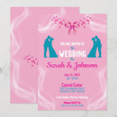 Elegante Roze Trouwuitnodiging Kaart (Voorkant / Achterkant)