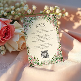 Elegante Roze Tuin Bruiloft Details met QR-code Informatiekaartje