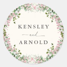 Elegante Roze Tuin Bruiloft Ronde Sticker
