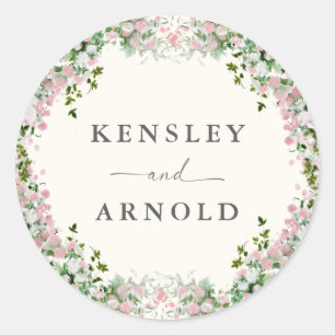 Elegante Roze Tuin Bruiloft Ronde Sticker