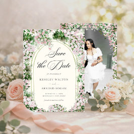 Elegante Roze Tuin Bruiloft Save The Date