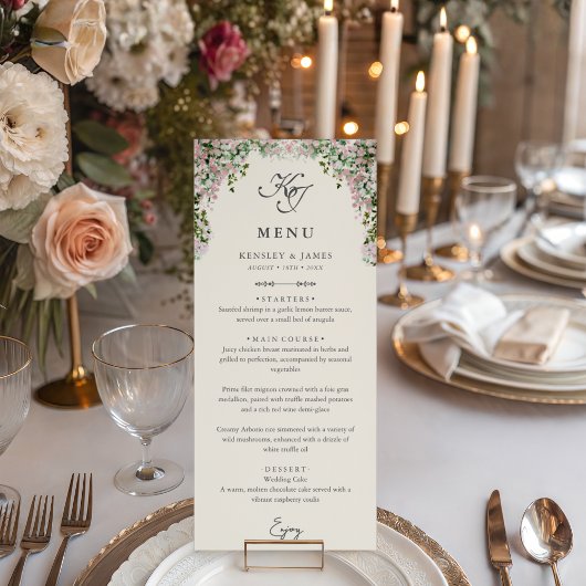 Elegante Roze Tuin Bruiloftsmenu Menu
