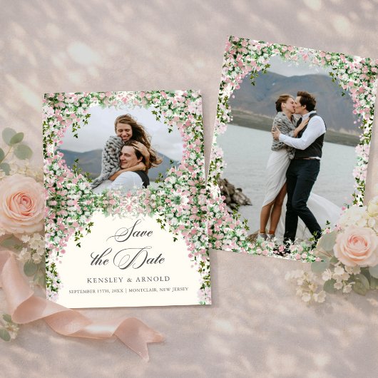 Elegante Roze Tuin Foto Save The Date 
