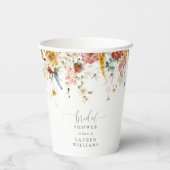 Elegante Roze Tuinbloemen Bruidsdouche Papieren Bekers (Achterkant)