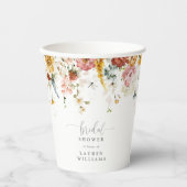 Elegante Roze Tuinbloemen Bruidsdouche Papieren Bekers (Voorkant)