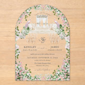 Elegante Roze Tuinbruiloft met Monogram Acryl Uitnodigingen (Voorkant)