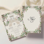 Elegante Roze Tuinbruiloft met Monogram Kaart